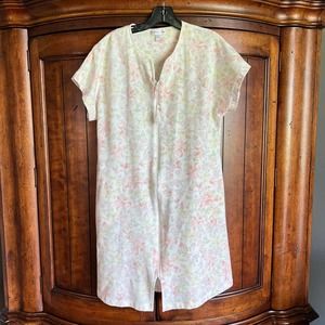 Miss Elaine Vintage Floral Pastel Zippered Short Front Pocket Robe Small